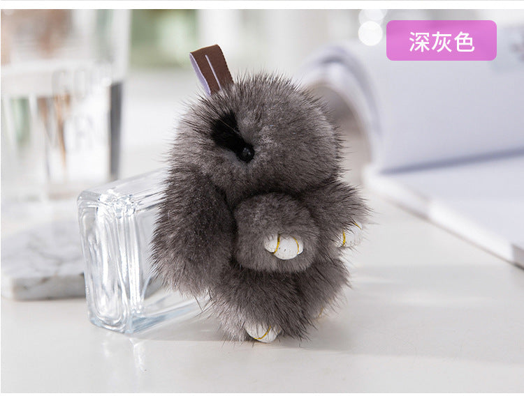 Simple Rabbit Fur Plush Keychain Accessory