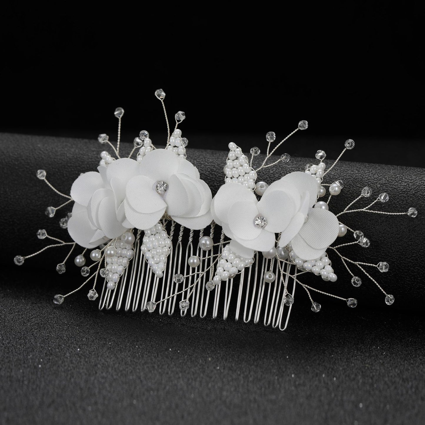 Bridal Floral Hair Comb with Pearl Beads Wedding Accessories