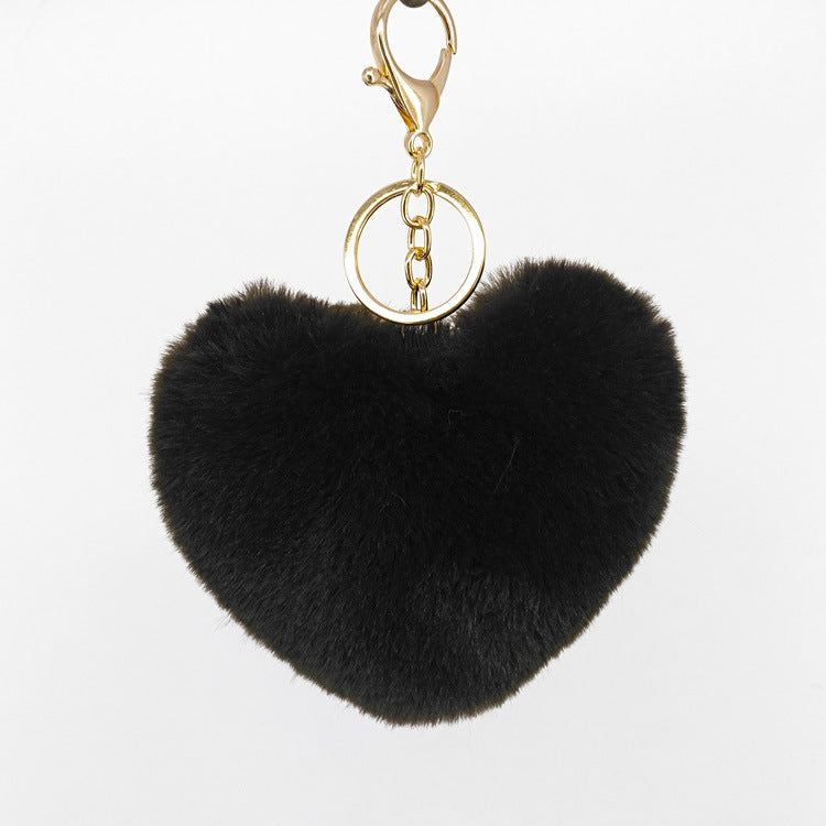 Sweet Heart Shape Alloy Valentine's Day Fur Pom Pom Keychain Pendant