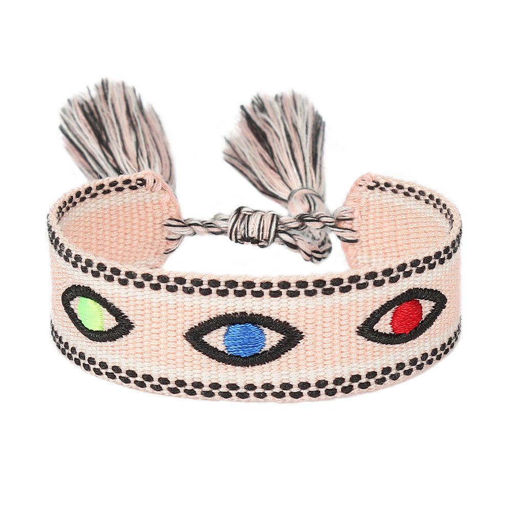 Simple Style Evil Eye Embroidery Tassel Women's Drawstring Bracelet