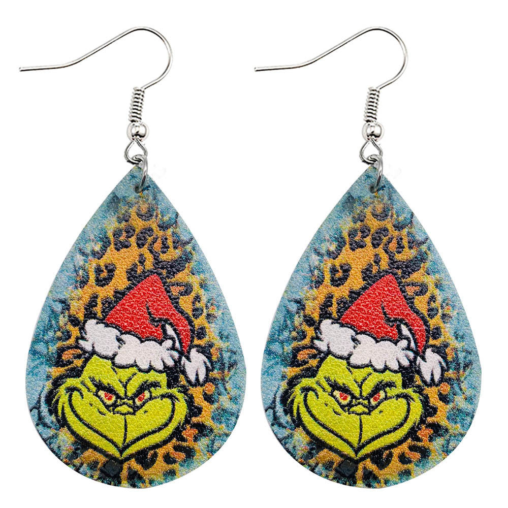 Novelty Christmas Green Frog PU Leather Water Droplet Earrings for Women