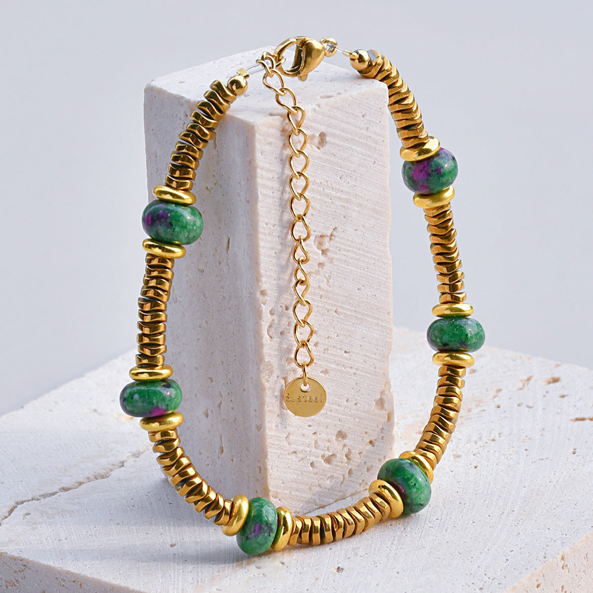 Classic Bohemian Gold Plated Natural Stone Stainless Steel Bracelet