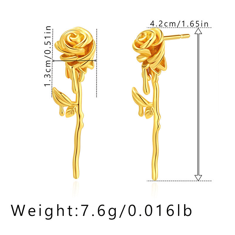 1 Pair Minimalist Flower Design 18k Gold Plated Copper Drop Earrings