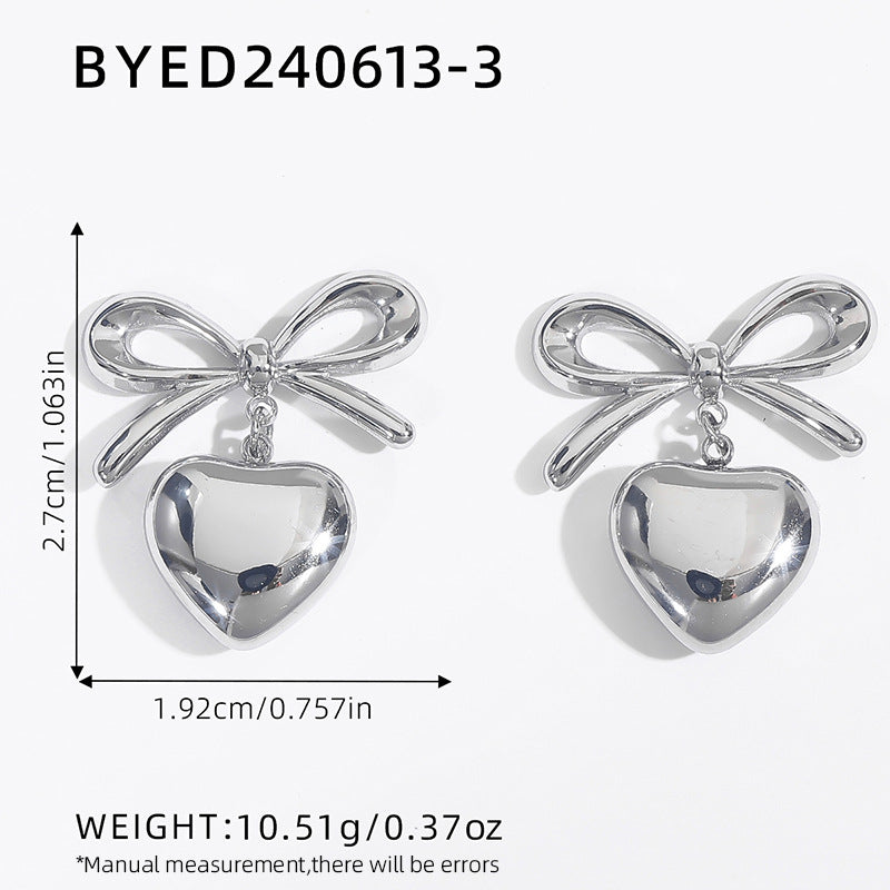 1 Pair Classic Heart Shape 304 Stainless Steel Stud Earrings Set