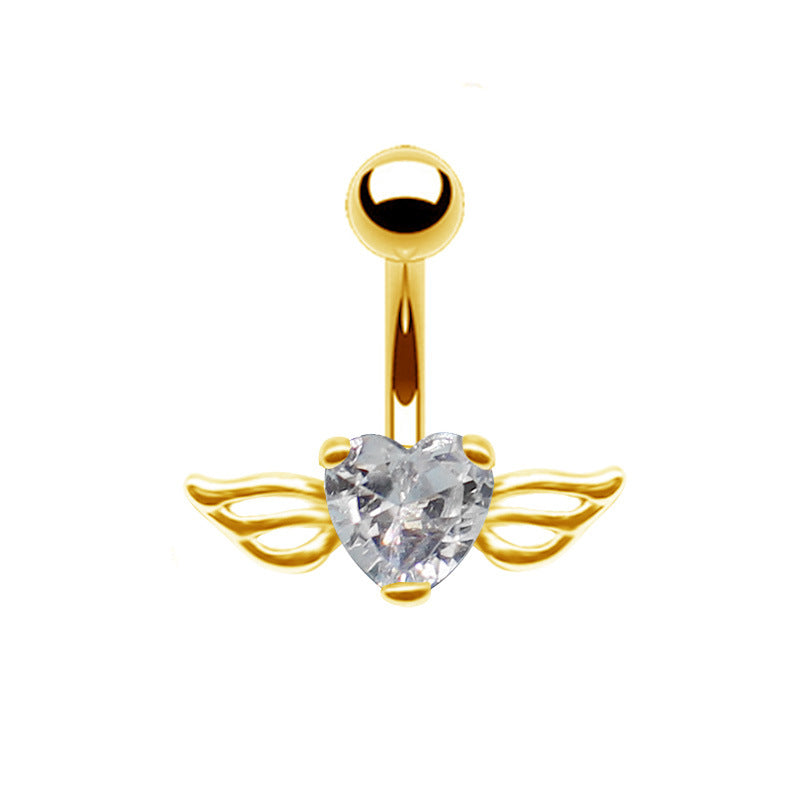 Heart Wing Zircon Navel Ring - Stainless Steel & Gold/Silver Plated