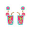 1 Pair Geometric Alloy Drop Earrings with Beaded Cocktail Glass Design