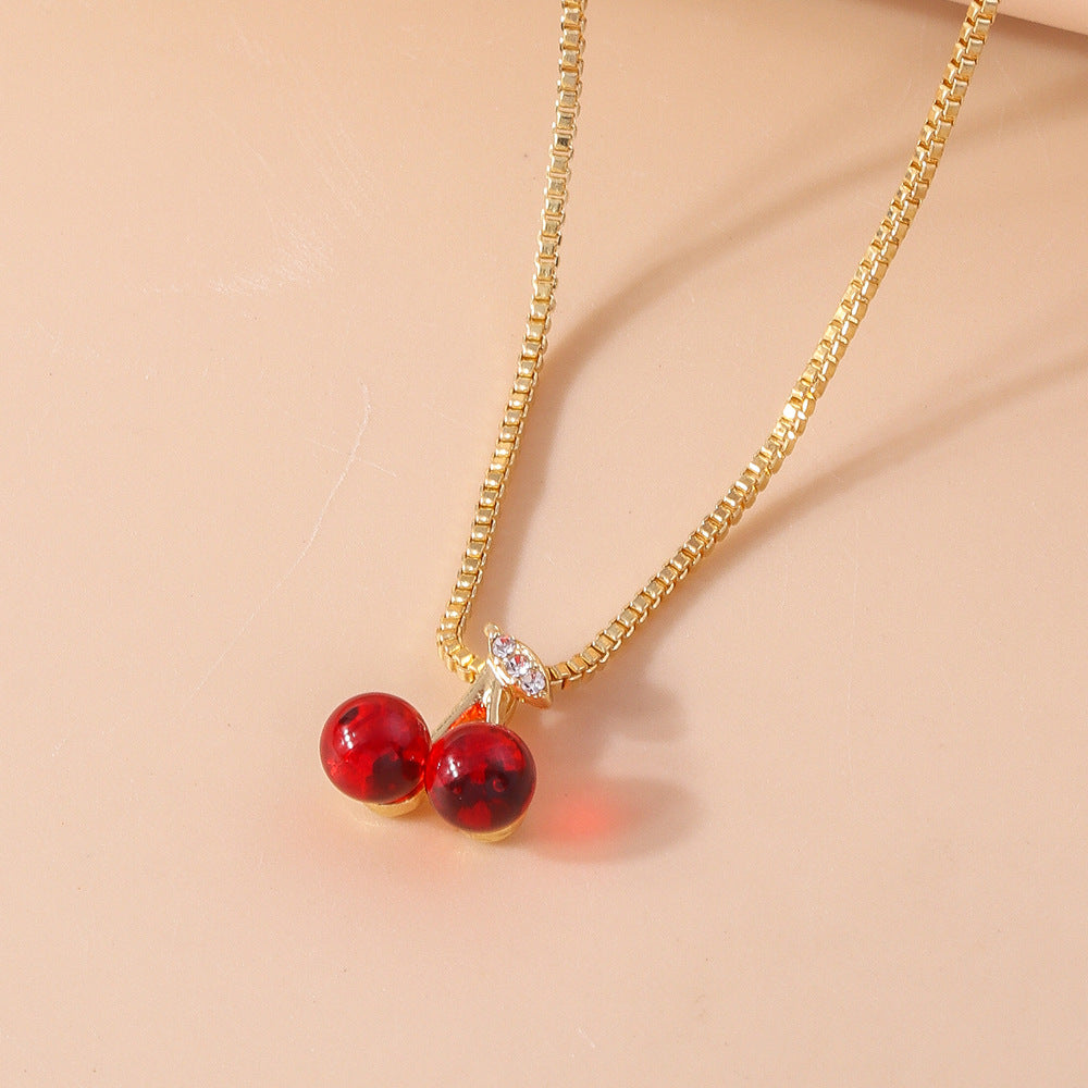 Cute Cherry Zinc Alloy Pendant Necklace for Women