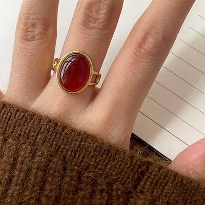 Oval Agate 18k Gold Plated Sterling Silver Open Ring