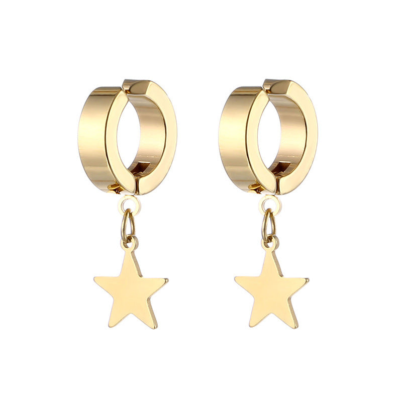 1 Piece Simple Style Pentagram Stainless Steel Plating Drop Earrings