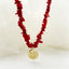 Bohemian Long Coral Stone Necklace with Geometric Floral Heart Pendant in Gold Plated Stainless Steel