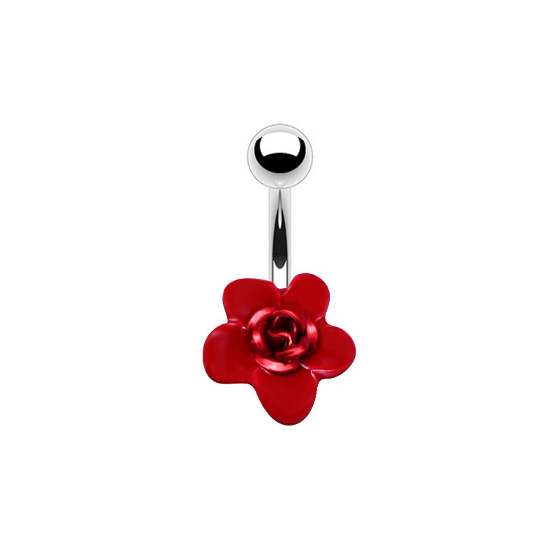 Heart Shape Flower & Butterfly Belly Ring - Stainless Steel with Rhinestones