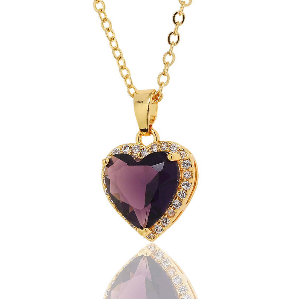 Sweet Heart Shaped Gold Plated Zircon Pendant Necklace