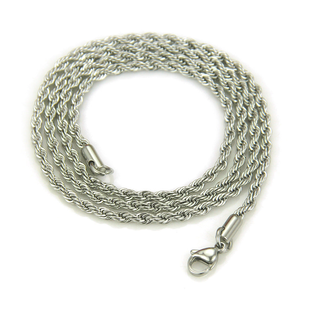 Creative European American Hip-hop Stainless Steel Twisted Rope Chain Necklace