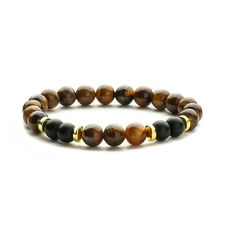 Ethnic Geometric Natural Stone 8mm Beaded Bracelet with Tiger Eye and Turquoise