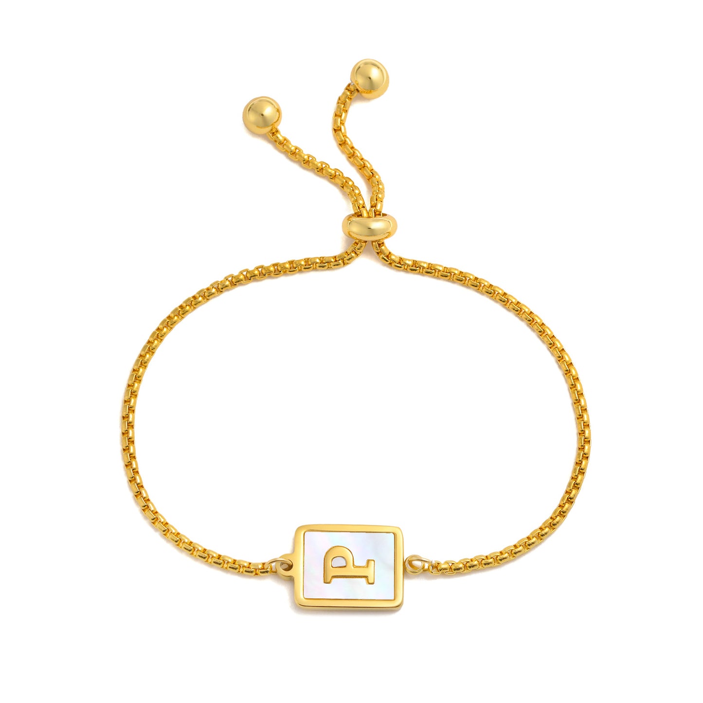 Elegant Stainless Steel English Letter Shell Bracelet - Adjustable Gold Square Design for Women