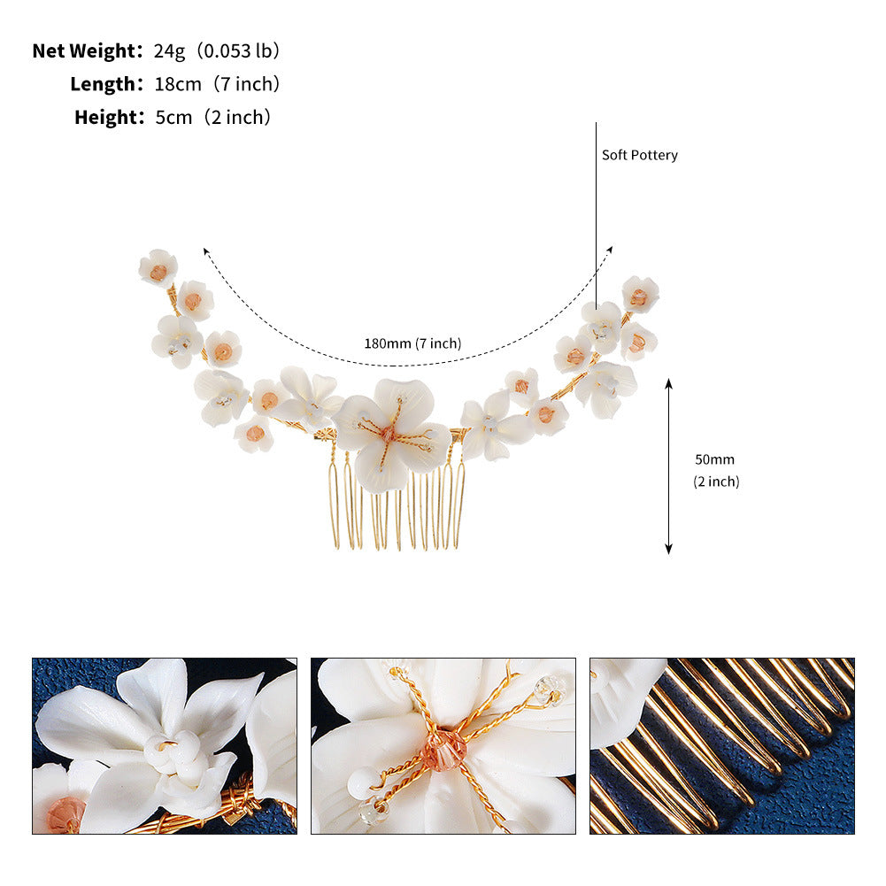 Retro Floral Ceramic Flower Bridal Hair Comb with Imitation Pearls