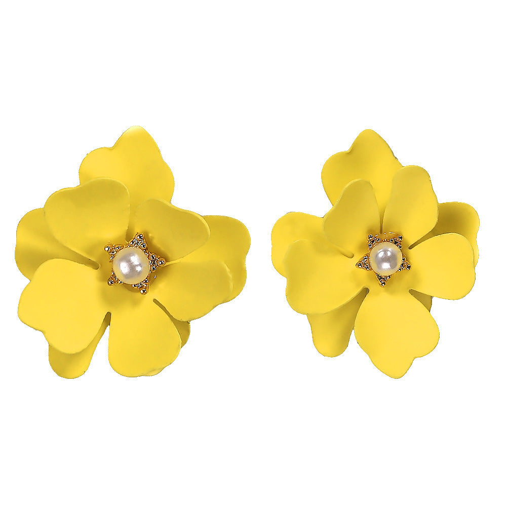 Sweet Flower Alloy Spray Paint Women'S Ear Studs