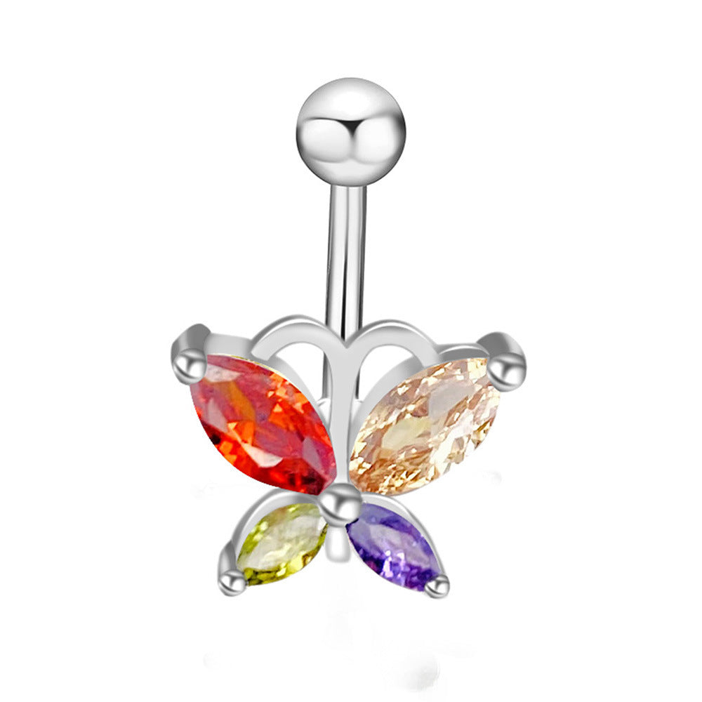 Retro Heart & Butterfly Zircon Stainless Steel Belly Ring