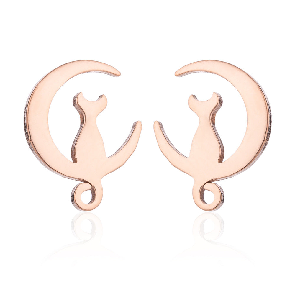 Fashion Cat Stainless Steel Plating Ear Studs 1 Pair