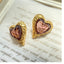 Gold Plated Heart Shape Glass Gemstone Stud Earrings with S925 Silver Needle