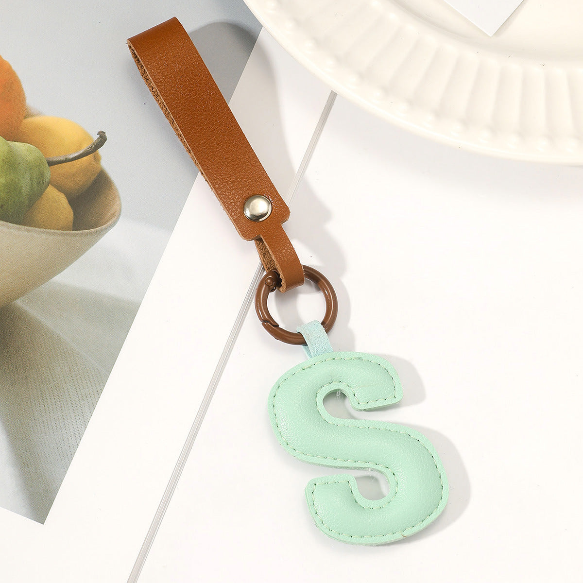 Basic Alphabet PU Leather Keychain Pendant