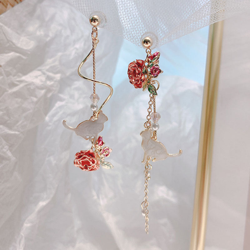 Simple Style Tassel Rose Imitation Pearl Alloy Rhinestone Women's Drop Earrings 1 Pair