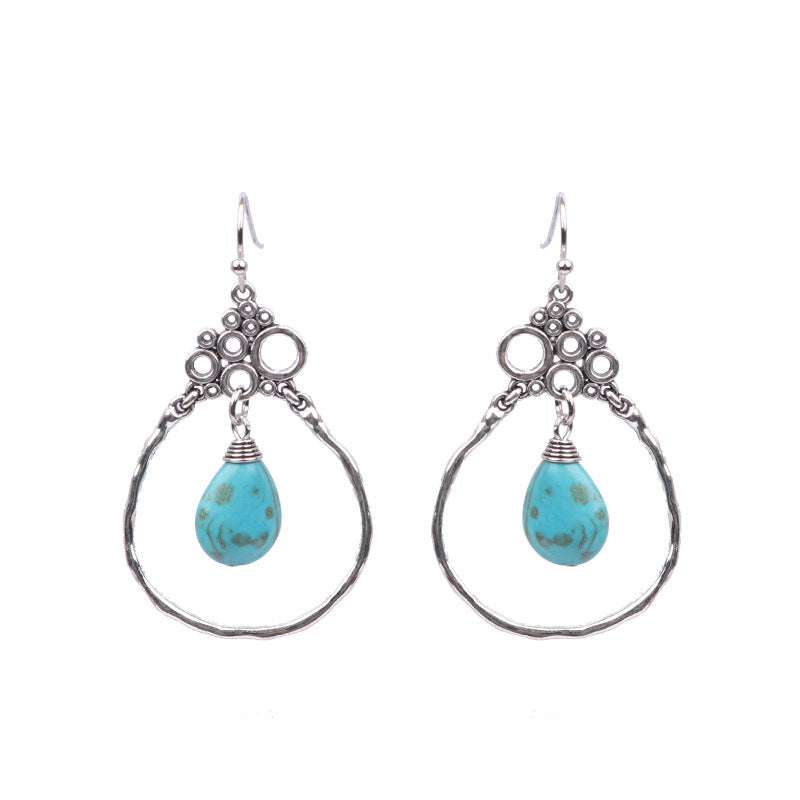 1 Pair Ethnic Style Geometric Alloy Plating Turquoise Women'S Drop Earrings