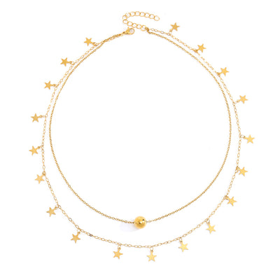 Classical Romantic 18K Gold Plated Stainless Steel Double Layer Star Pendant Necklace