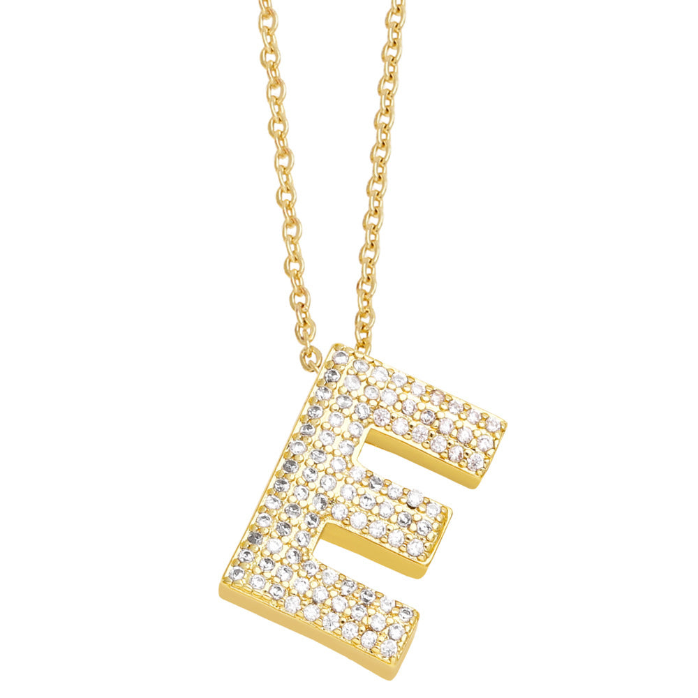 Simple Style 18K Gold Plated Alphabet Pendant Necklace with Zircon Inlay