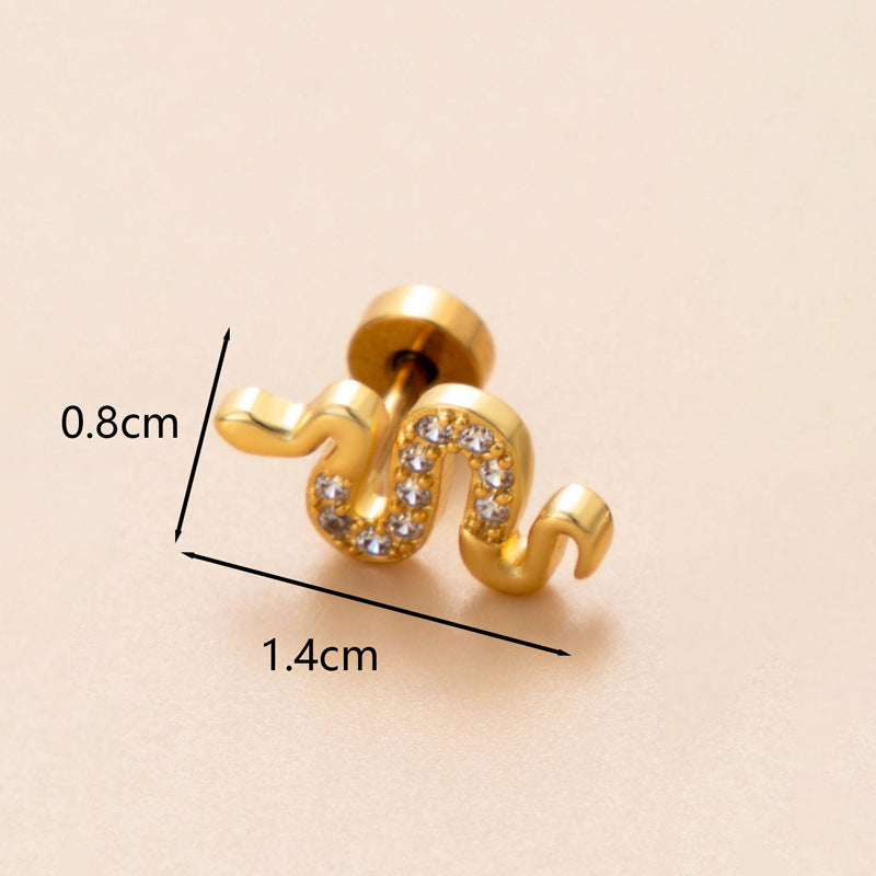 18K Gold Plated Snake Butterfly and Flower Zircon Cartilage Ear Studs