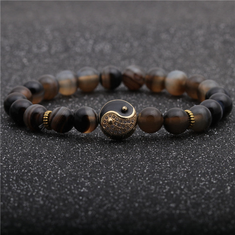 Agate Stone Beaded Bracelet for Men - 8mm Eight Trigrams Design