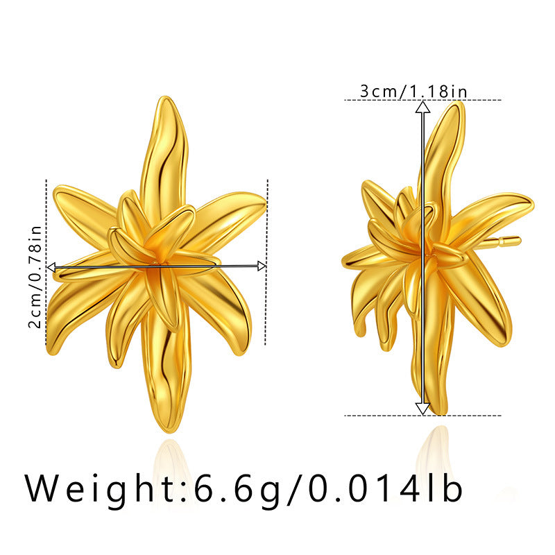 1 Pair Minimalist Flower Design 18k Gold Plated Copper Drop Earrings