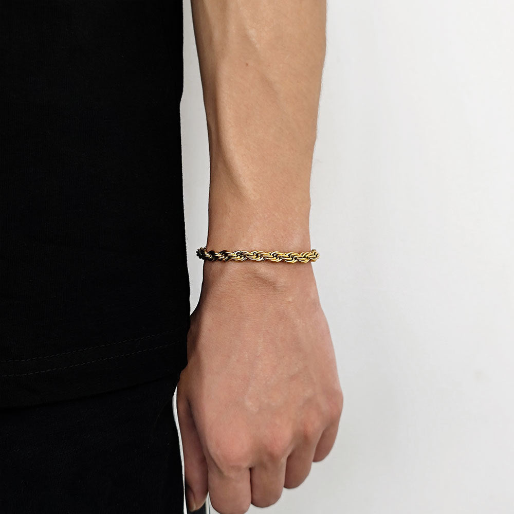 Hip-Hop Geometric 18K Gold Plated Stainless Steel Rope Chain Bracelet