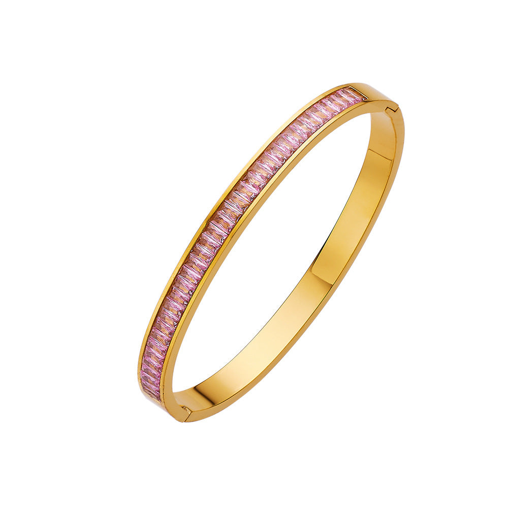 French Style Colorful Zircon Inlay Titanium Steel Bangle