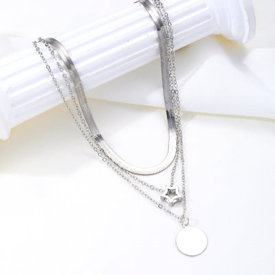 Elegant Multi-Layer Star and Round Pendant Necklace