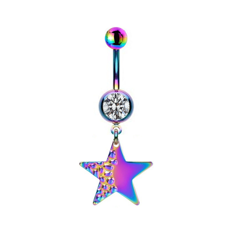 Colorful Floral & Animal Stainless Steel Belly Ring Set with Rhinestones