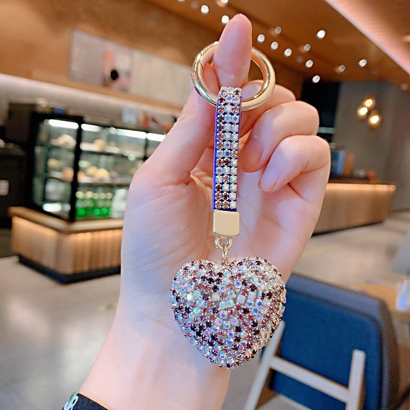 Fashion Crystal Heart Acrylic Rhinestone Keychain Pendant for Women