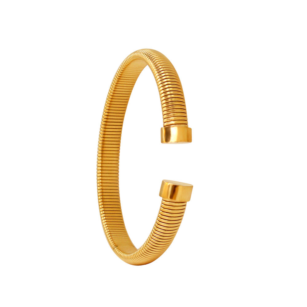 18K Gold Plated Stainless Steel C-Shaped Open Bangle Bracelet for Women