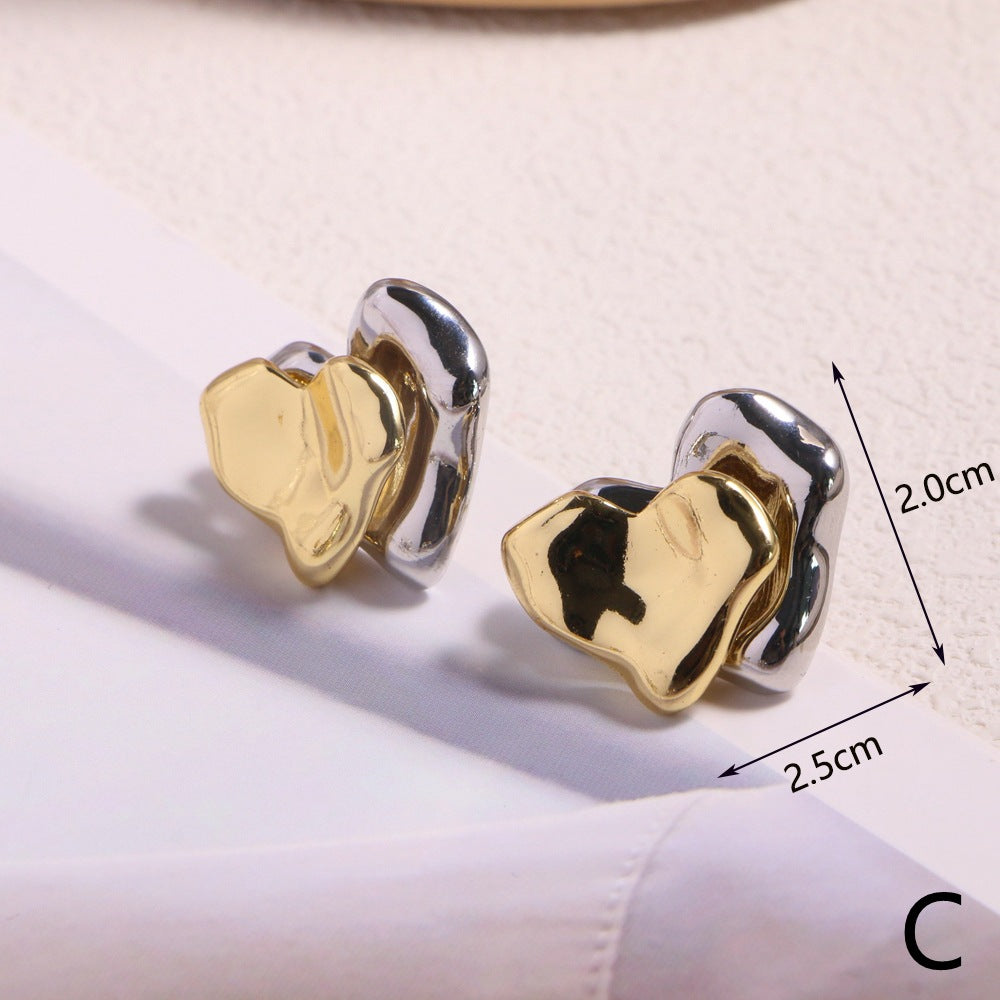 Elegant Geometric Flower Heart Copper Earrings - Gold & Silver Luxury Studs for Women