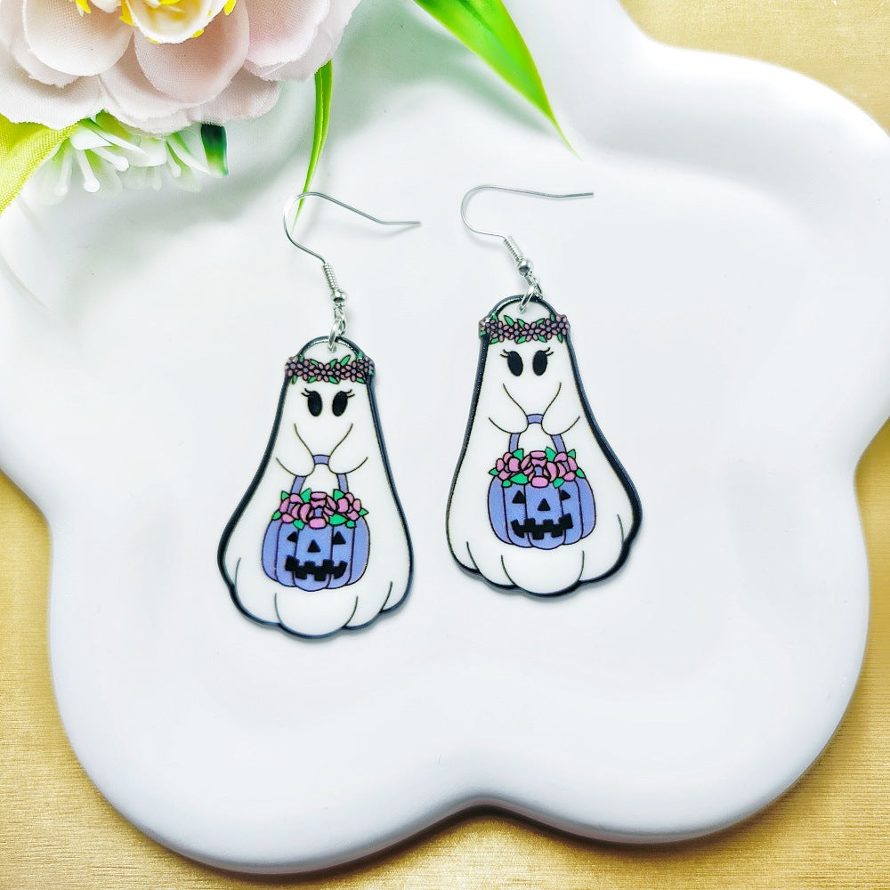 1 Pair Acrylic Floral Ghost Print Drop Earrings