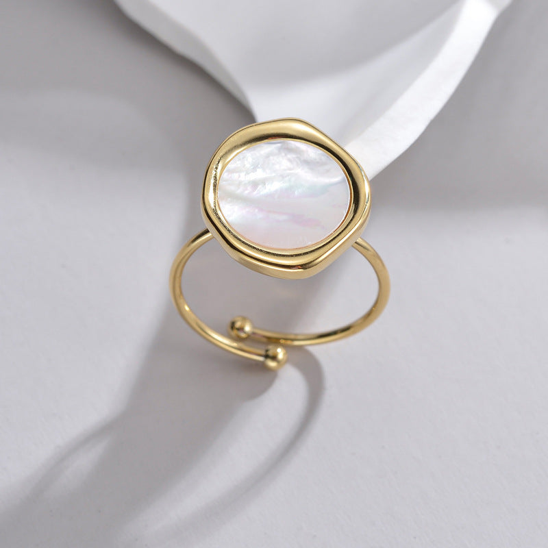 18K Gold Plated Asymmetrical Oval Shell Open Ring in Stainless Steel