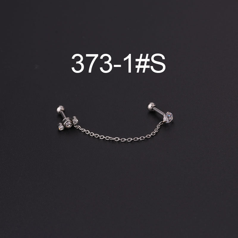 316 Stainless Steel Ear Cartilage Rings with Detachable Chain and Artificial Gemstones