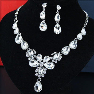 Elegant Multicolor Rhinestone Water Drop Necklace and Earrings Set for Women