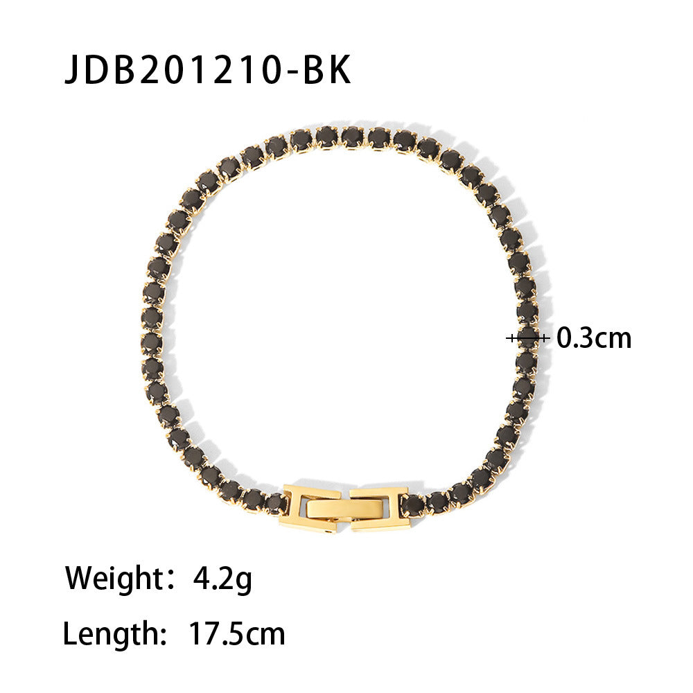 Geometric Zircon Inlay 14k Gold Plated Stainless Steel Bracelet