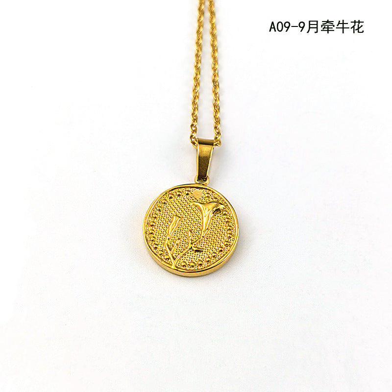 December Flower Pendant Necklace - 18K Gold Plated Stainless Steel Jewelry