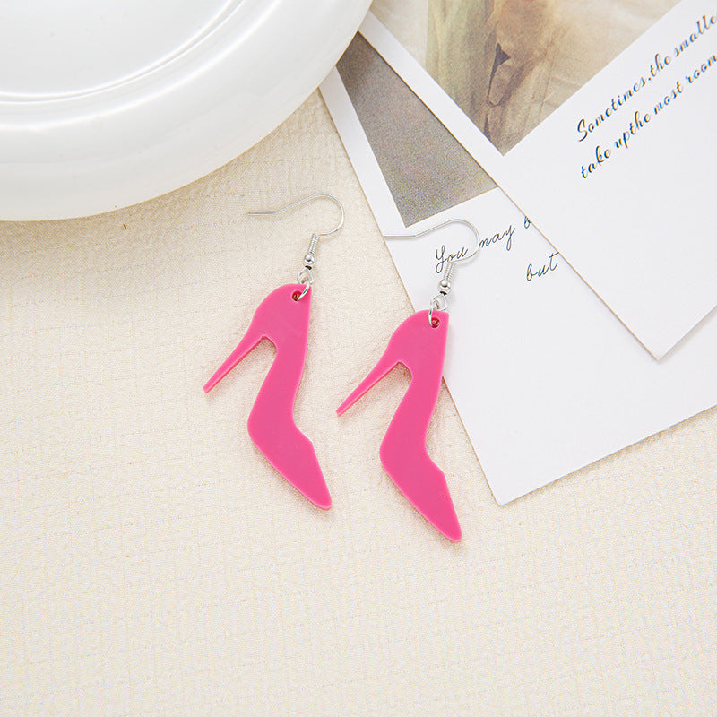 1 Pair Cute Cartoon Character Acrylic High Heel Earrings - Hot Pink Statement Jewelry