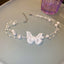 Elegant Korean Butterfly Rhinestone Pearl Choker Necklace