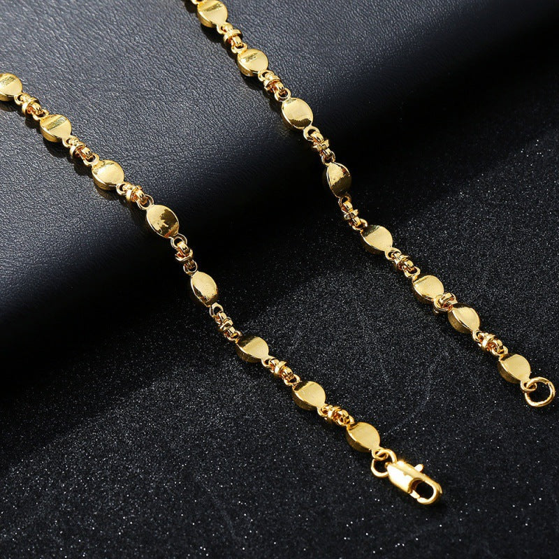 Simple Style 18K Gold Plated Leaf Titanium Steel Bracelet Necklace Set