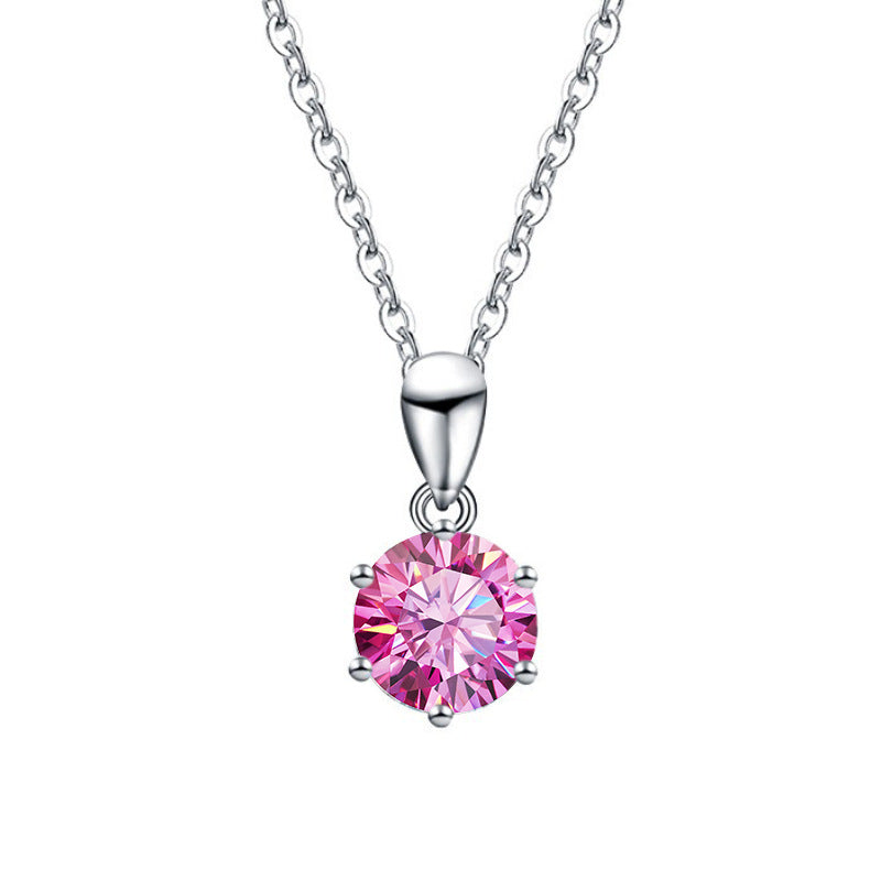 Classic Geometric Moissanite Pendant Necklace in Sterling Silver and Platinum