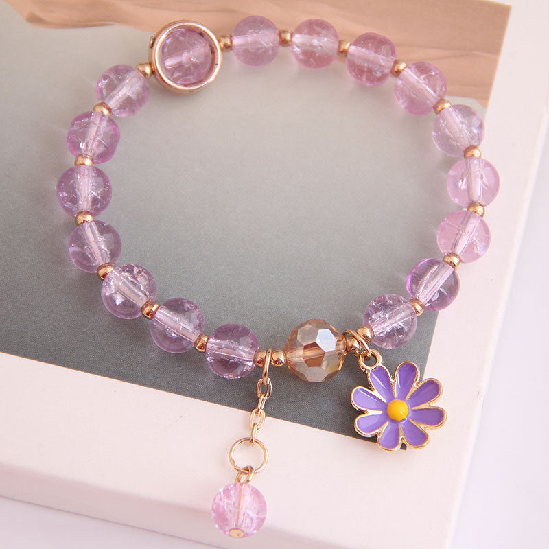 Korean Simple Daisy Pendant Crystal Bead Bracelet for Women